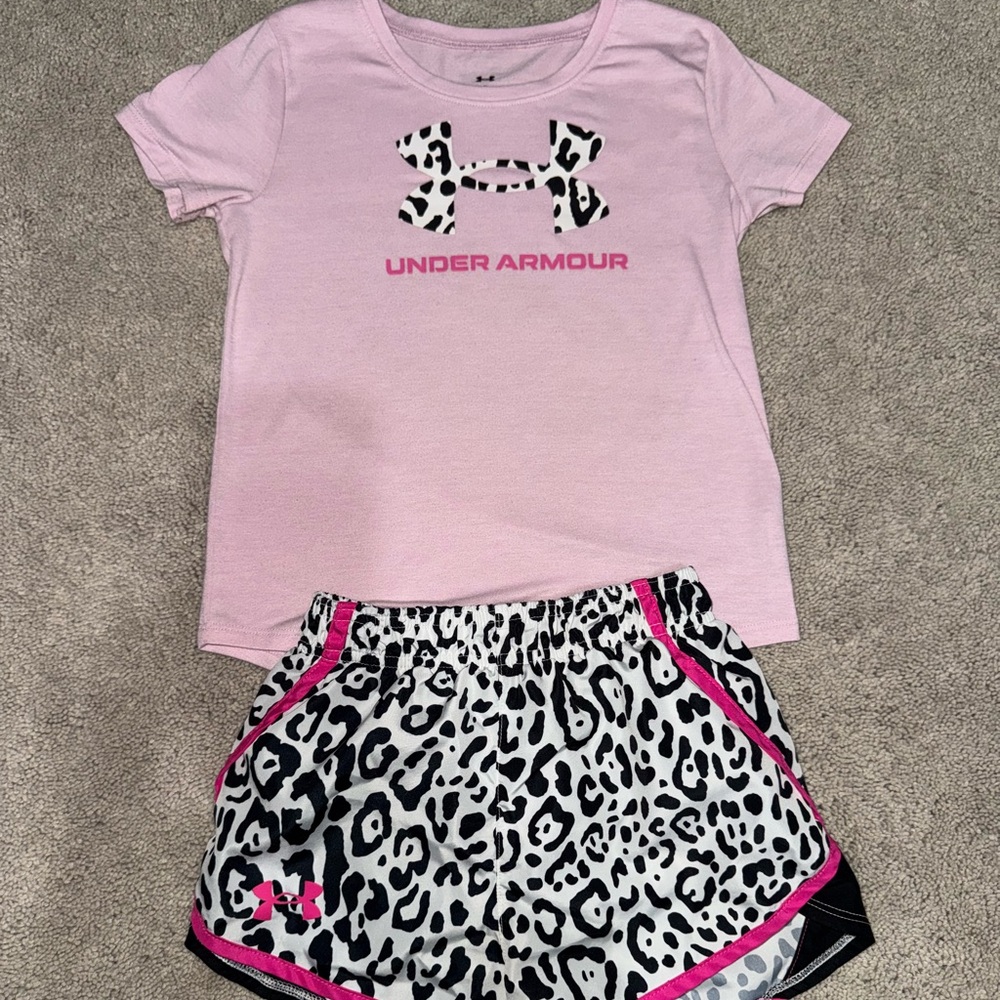 Under Armour Kids Pink Leopard Shirt & Athletic Short Set